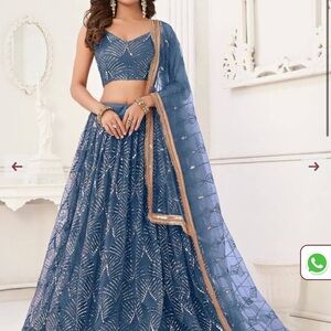 Elegant Blue Lehenga with Gold Accents